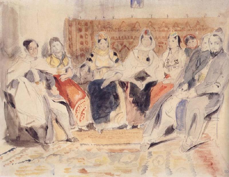 Eugene Delacroix Men and Women in an interior